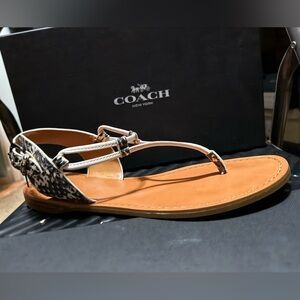 Coach Women's Black and Tan Thong Sandals
